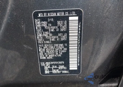 2015 Nissan Quest Platinum/S/Sl/Sv from USA, damaged, VIN JN8AE2KP7F9128997